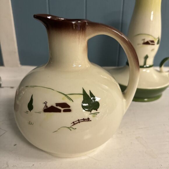 BROCK of CALIFORNIA Open Carafe Harvest Brown 7” Jug + RARE Hurricane Lamp Vtg - Picture 4 of 9